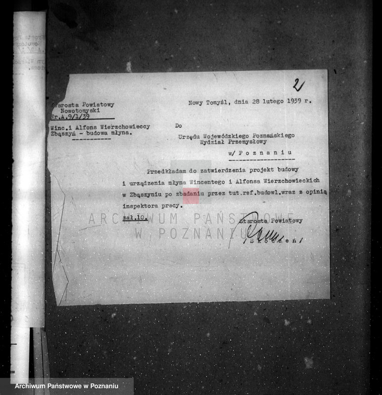 Obraz 6 z jednostki "Udzielenie zezwolenia na urządzenie młyna parowego W. i A. Wierzchowieckich w Zbąszyniu, pow. nowotomyski"