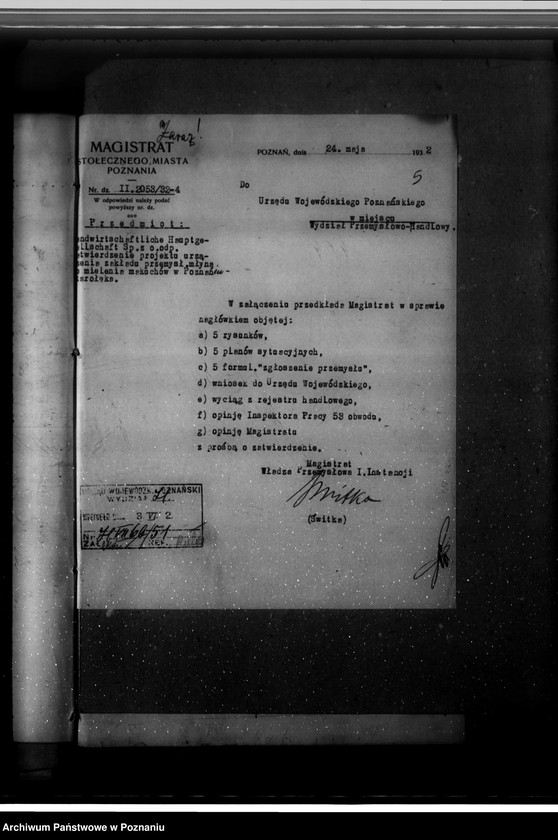 Obraz 9 z jednostki "Zatwierdzenie projektu urządzenia zakładu przemysłowego młyna śrutowego do maków nr 521 dla Firmy Landwirtschaftliche Hauptgesellschaft spółka z o. o. w Poznaniu"