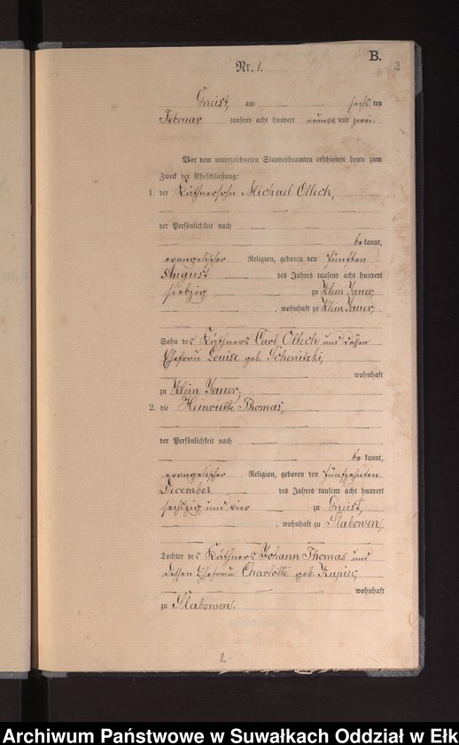 image.from.unit.number "Heiraths-Neben-Register des Königlichen Preussischen Standes-Amtes Gneist Kreis Loetzen"