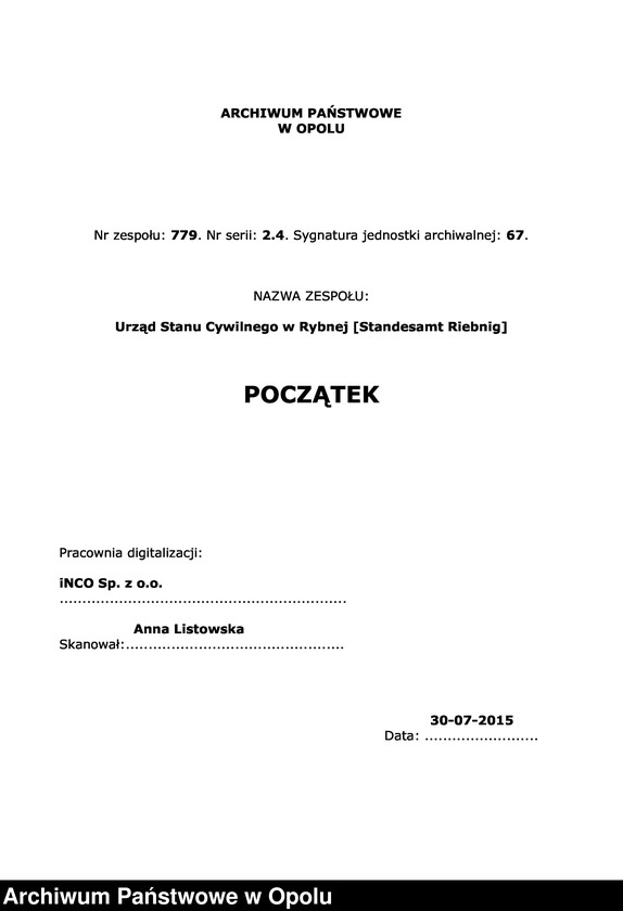 Obraz 1 z jednostki "Heiraths-Neben-Register Standes-Amt Riebnig 1905"