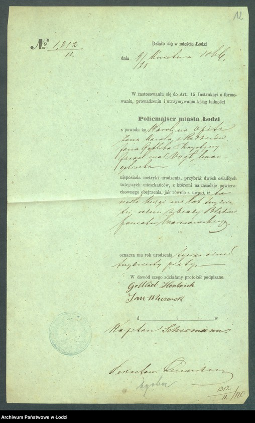 Obraz 14 z jednostki "Dowody metrykalne stałych mieszkańców m. Łodzi nr domu 1312-1314"