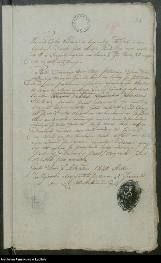 image.from.unit.number "Alegaty do ksiąg urodzeń, zapowiedzi, małżeństw i zgonów z lat 1819 - 1821"