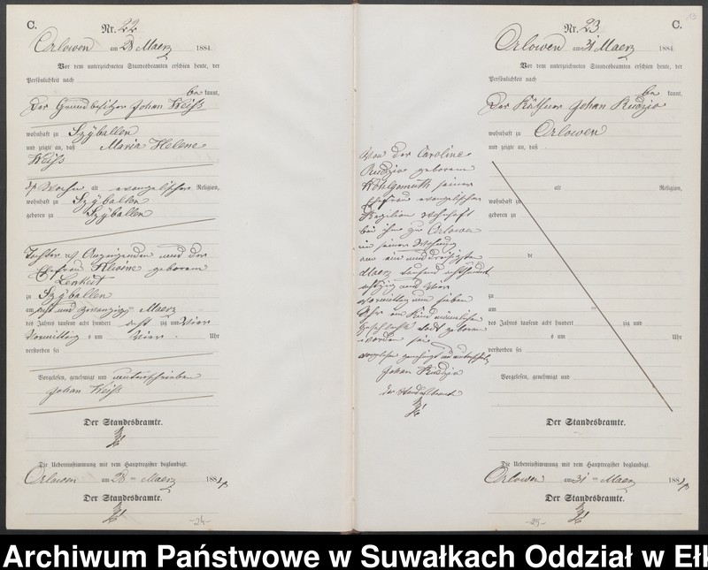 image.from.unit.number "Sterbe-Neben-Register des Preussischen Standes-Amtes Orlowen Kreis Loetzen für das Jahr 1884"