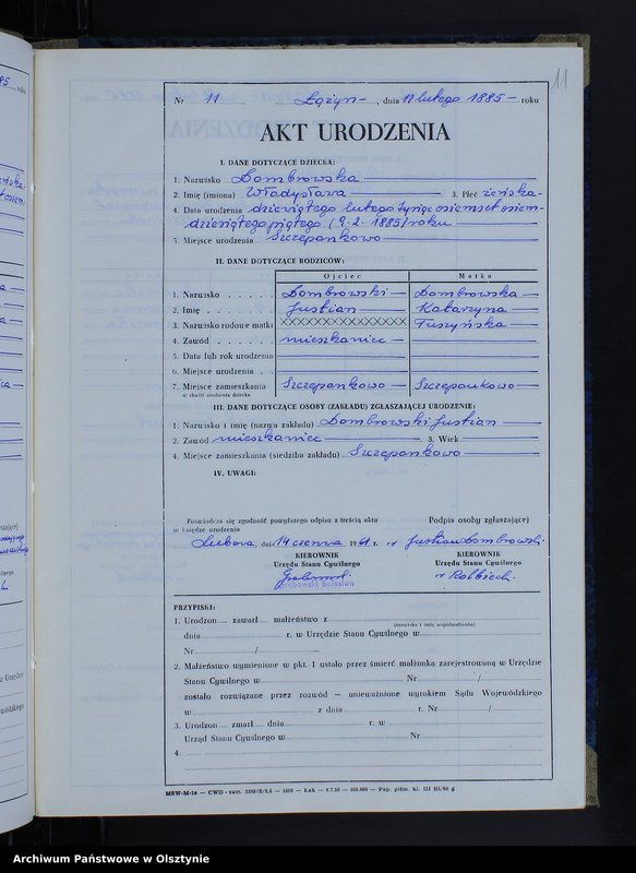 Obraz 13 z jednostki "Ksiega urodzeń Nr 1 - 90 /przepisana w języku polskim z oryginału niemieckiego w dniach 2.06.-16.06.1961/"