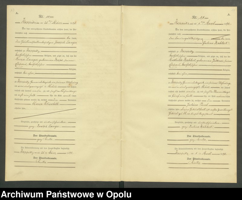 Obraz 8 z jednostki "Geburts-Neben-Register Standesamts Koppitz pro 1896"