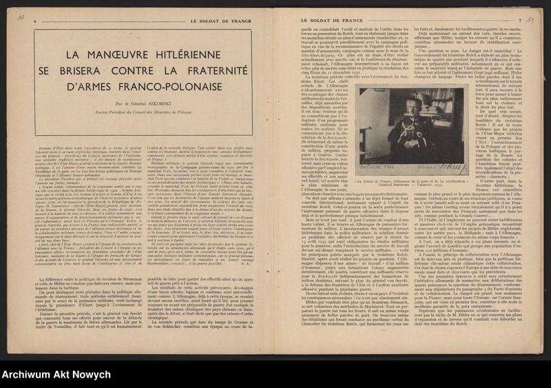 image.from.unit.number ""Le Soldat de France" - redakcja. Artykuł W. Sikorskiego na temat polsko-francuskiego braterstwa broni przeciw zagrożeniu hitlerowskiemu."