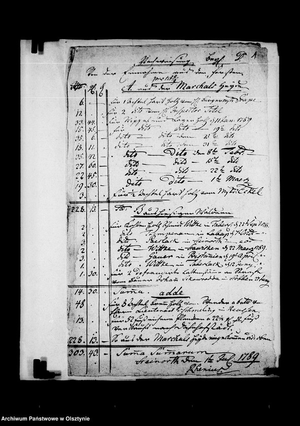 image.from.unit.number "/Nachweisung der Einnahme aus der Marschallheyde u. den Steinorter Forsten u. Consignation von den Sporteln gemäss des Justitiarios Sportul- Buch/ Beylagen D. E"