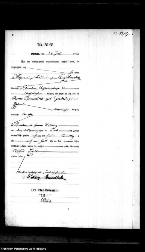 image.from.unit.number "Geburts-Haupt-Register Breslau II 1887 Band 9"