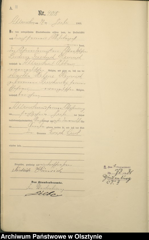 image.from.unit.number "Geburts-Haupt-Register Tom II,Nr 400 - 765"