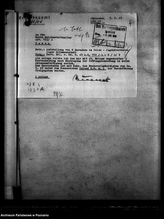 Obraz 8 z jednostki "Aufstellung von Baracken im Polenjugendverwahrlager Litzmannstadt (Łódź)"