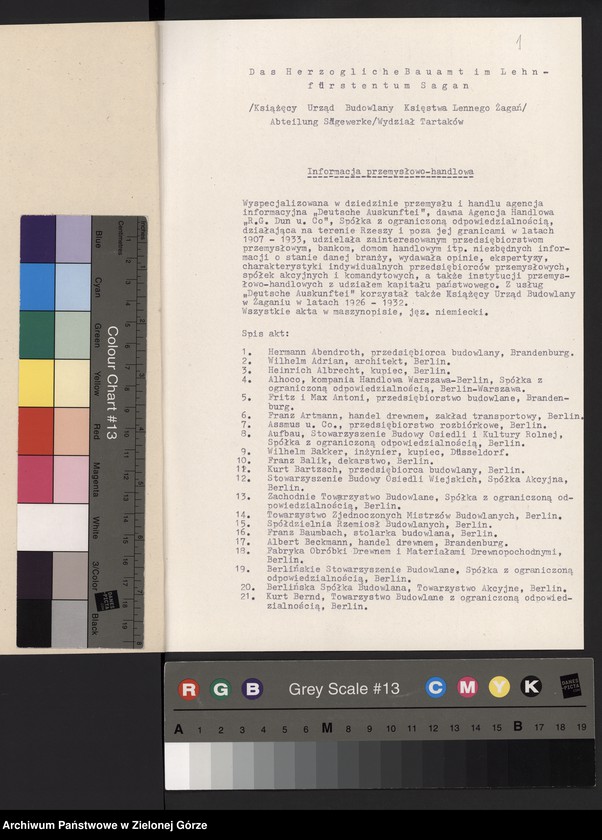 image.from.unit.number "[Informacja przemysłowo-handlowa agencji Deutsche Auskunftei z lat 1926-1932 dot. danych przedsiębiorstw korzystających z usług książęcego urzędu Budowlanego w Żaganiu]"