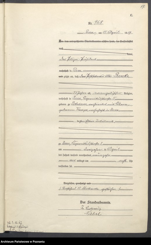 Obraz 19 z jednostki "Księga miejscowa zgonów tom III [Rejestr główny zgonów]"