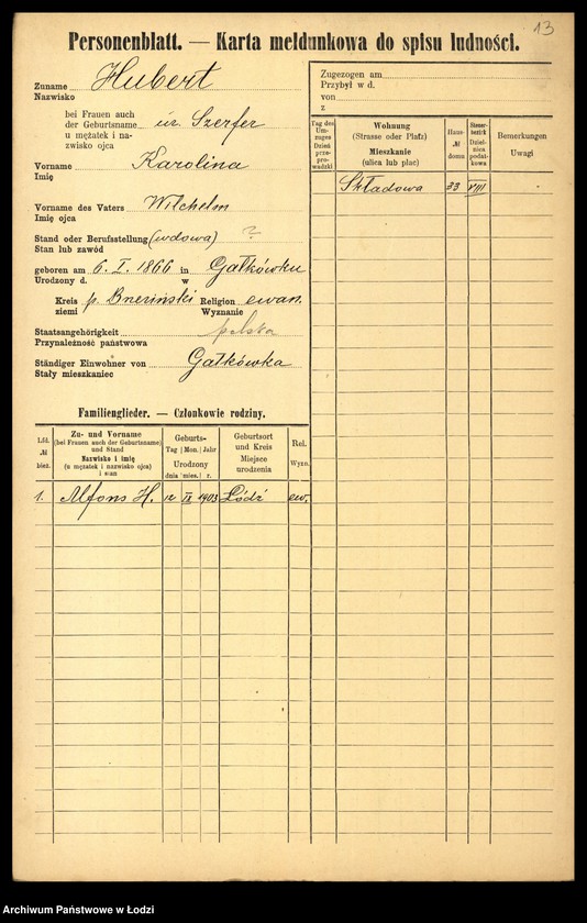 Obraz 15 z jednostki "[Spis ludności Łodzi] Hubermanowicz - Chwastowska"