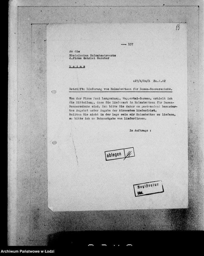 Obraz 17 z jednostki "[Korespondencja z urzędami, instytucjami i firmami] Lit.Rel-Ry."