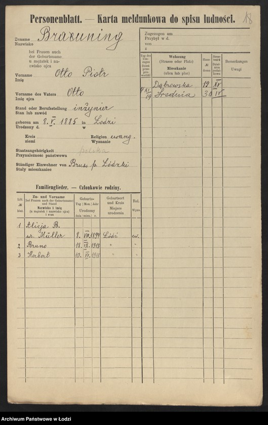 Obraz 20 z jednostki "[Spis ludności Łodzi] Broiński - Brot"