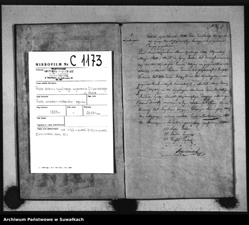 image.from.unit.number "Duplikat Aktów Urzędnika Stanu Cywilnego Sekty Filipońskiej Okręgu Hutta Urodzonych, Zaślubionych i Zmarłych za Rok 1853"