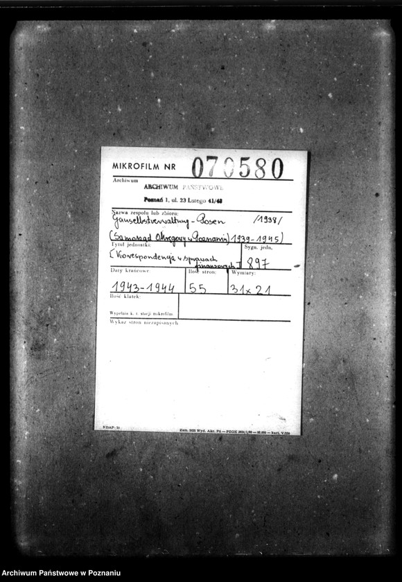 Obraz 2 z jednostki "Schriftwechsel mit der Gauselbsverwaltung vom 1 IV 1943 bis 31 III 1944. [Korespondencja w sprawach finansowych]."