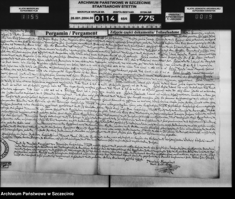 image.from.unit.number "Magnus v. Horn zu Ranzin / Joachim v. Behr zu Schlagtow, Balzer v. Heyden zu Kartlow und Klaus v. Holstein [Holste] zu Passow: Bürgerschaftsschuld, Einweisung in den Hornschen Hof. Zu Büssow."