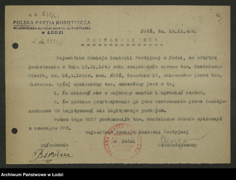 Obraz 6 z jednostki "Sprawozdania z akcji oczyszczania szeregów partyjnych"