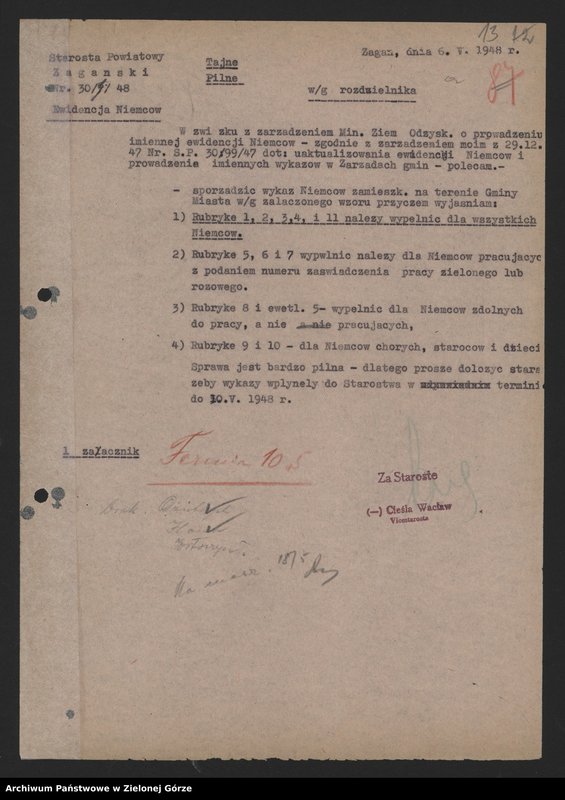 Obraz 15 z jednostki "Sprawy ludności niemieckiej - wysiedlanie Niemców - pisma , okólniki ."