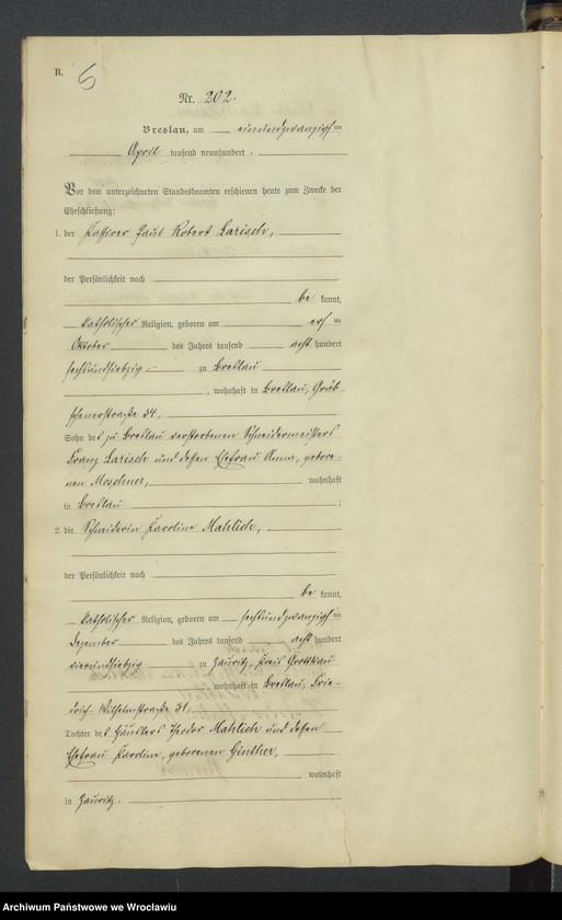 image.from.unit.number "Heiraths-Haupt-Register Breslau IV 1900 Band 2"