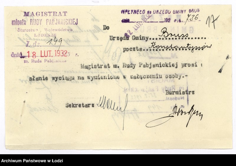 image.from.unit.number "Dokumenty do rejestru mieszkańców Rudy Pabianickiej. Witaszczyk Jan - Wróblewska Marianna"
