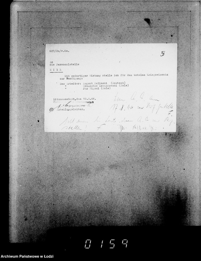 Obraz 9 z jednostki "Verschiedenes grün. [Korespondencja w sprawach personalnych; płace, zaszeregowania, urlopy, odznaczenia]"