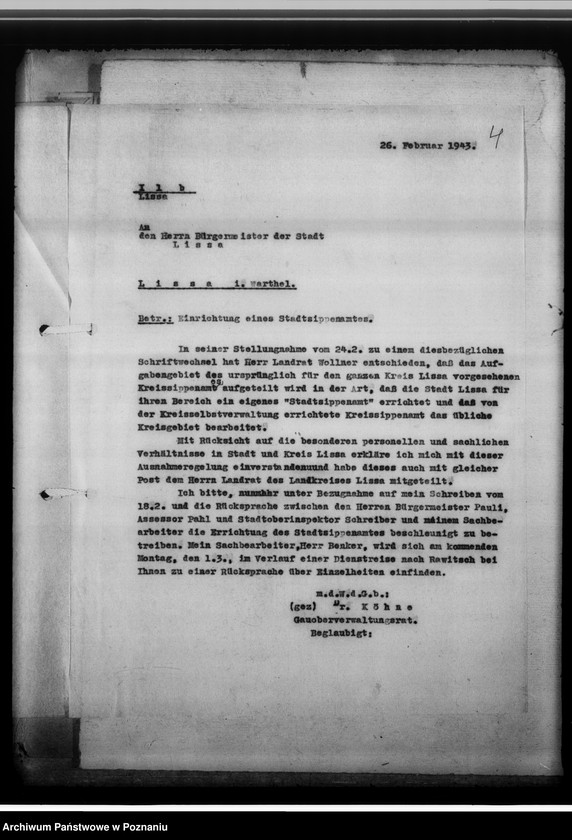 Obraz 8 z jednostki "[Sprawy związane z organizacja i działalnością Miejskiego Urzędu do Spraw Genealogicznych w Lesznie]"