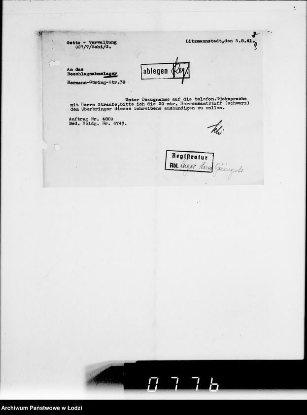 Obraz 15 z jednostki "Lager Hermann-Gör.Str.39.Herr Straube. [Korespondencja w sparwie wydania i przyjęcia towarów]"