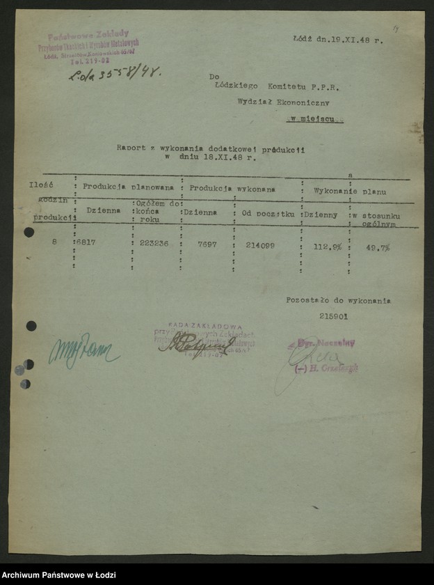 Obraz 15 z jednostki "Placówki produkcyjne i usługowe przemysłu metalowego; protokoły, sprawozdania, raporty z wykonania produkcji"