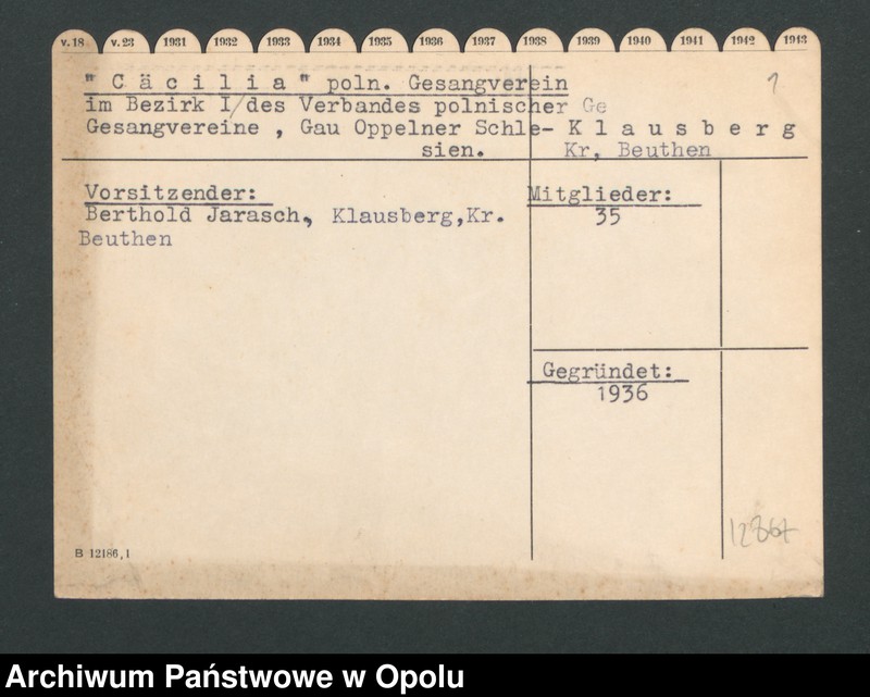 Obraz 3 z jednostki ""Cacilia" poln. Gesangverein im Bezirk I des Verbandes Polnischer Gesangvereine, Gau Oppelner Schlesien - Klausberg Kr. Beuthen"