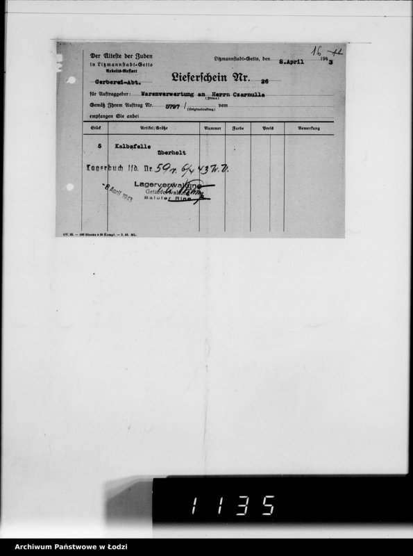 Obraz 20 z jednostki "Warenverwertung. Lager 91. [Aufträge] 5750-5800"