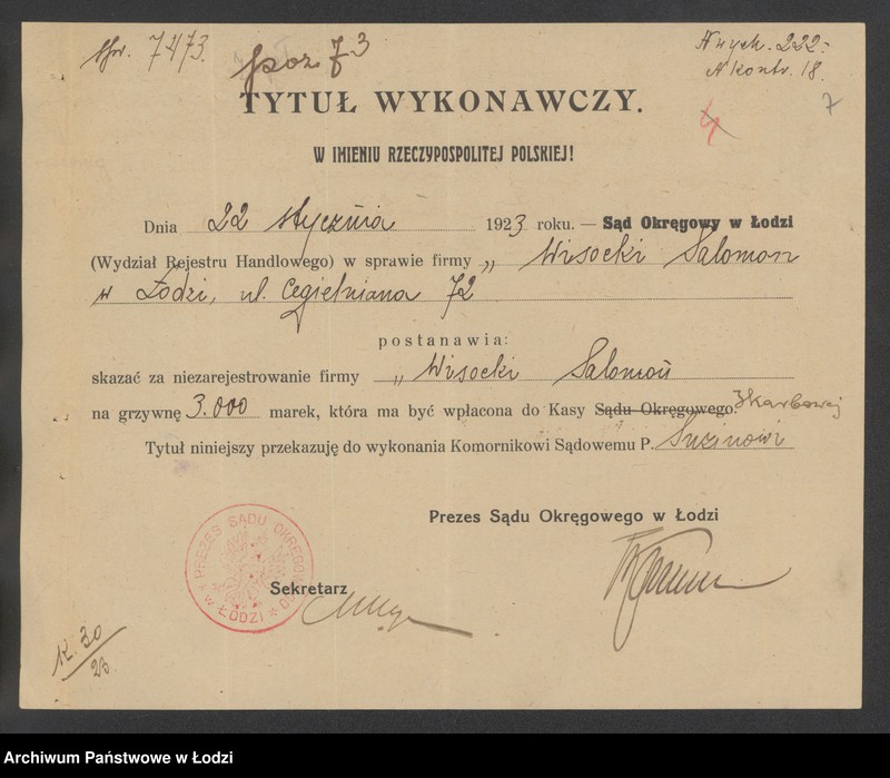 Obraz 9 z jednostki "Wisocki Salomon – sprzedaż drzewa i węgla"