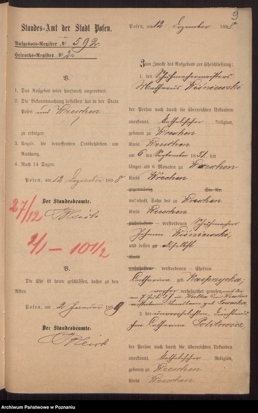 Obraz 11 z jednostki "Die von den Verlobten beigebrachten Urkunden zur Eheschliessung pro 1899"