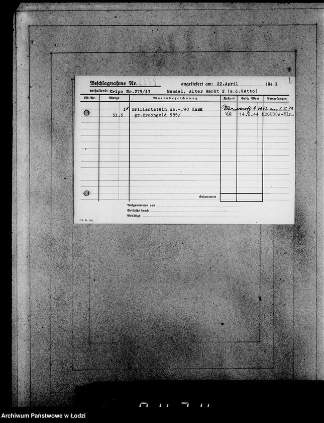 Obraz 6 z jednostki "Kripo 2201-2400 [Kartoteka skonfiskowanego majątku ruchomego u Żydów]"