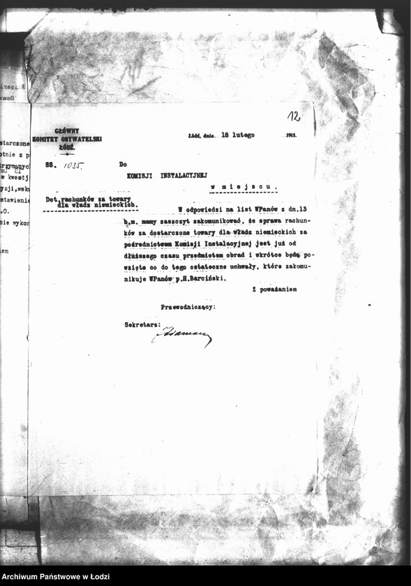 Obraz 16 z jednostki "Główny Komitet Obywatelski [Korespondencja z władzami niemieckimi dot. uregulowania należności za rekwizycje na rzecz wojska]"