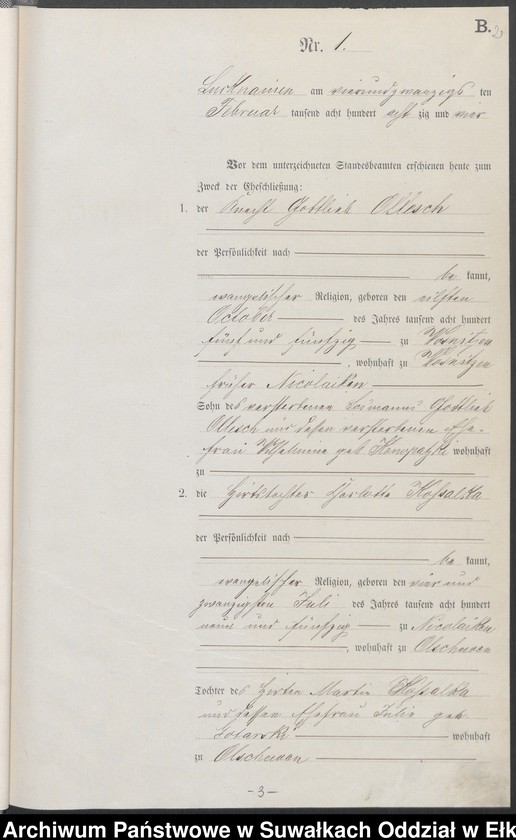 image.from.unit.number "Heiraths-Haupt-Register des Königlichen Preussischen Standes-Amtes Lucknainen Kreis Sensburg für das Jahr 1884 [do 1887]"