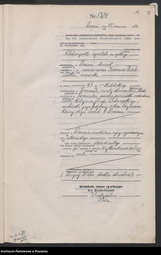 Obraz 11 z jednostki "Księga miejscowa zgonów tom III [Rejestr główny zgonów]"