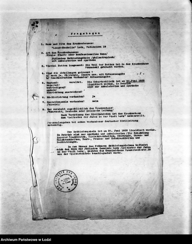 Obraz 4 z jednostki "Zdrowotność [M.in. zarządzenia dotyczące zdrowia ludności, zakładanie szpitali i ambulatoriów, walka z chorobami zakaźnymi, higiena getta, lekarze, inspektorzy sanitarni]"