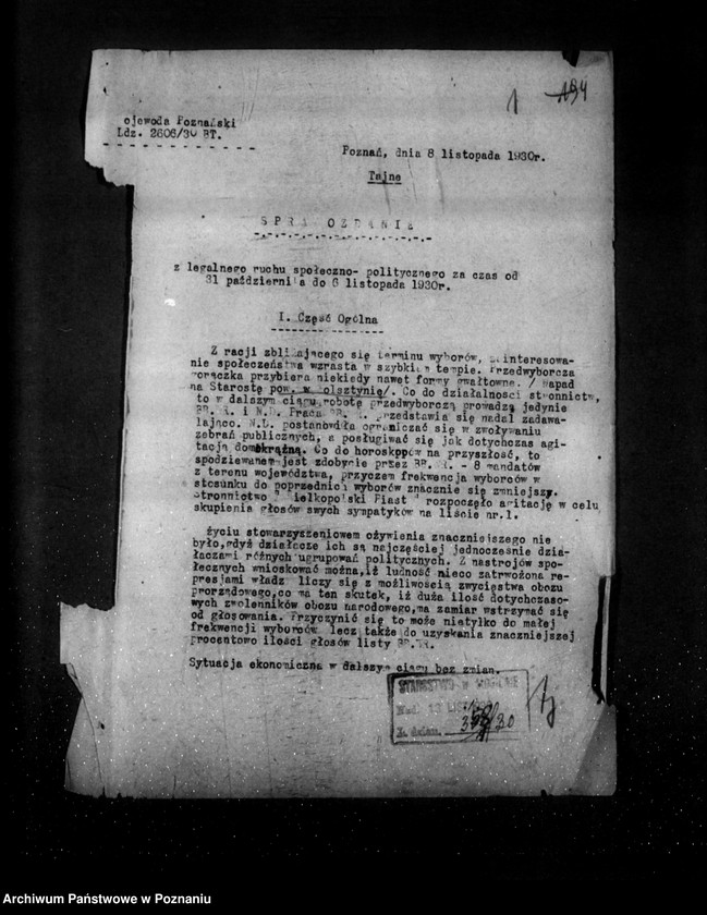 Obraz 5 z jednostki "Sprawozdania tygodniowe z życia społeczno-politycznego i z życia mniejszości narodowych za okres od 31 października do 27 listopada 1930 r."