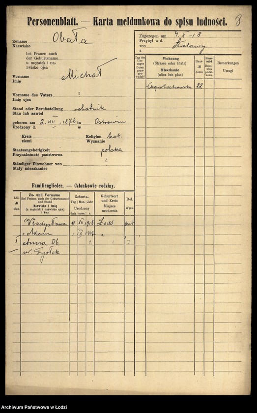 Obraz 10 z jednostki "[Spis ludności Łodzi] Obalska-Ochocki"