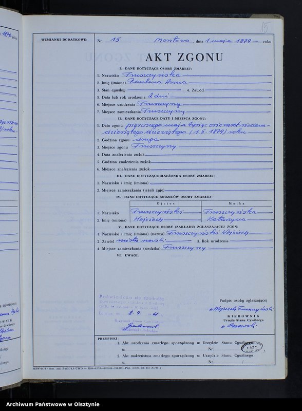 image.from.unit.number "Księga zgonów Nr 1 - 66,1 - 51 i 1 - 44 /przepisana w języku polskim z oryginału niemieckiego w dniach 8.09.- 15.09.1961/"