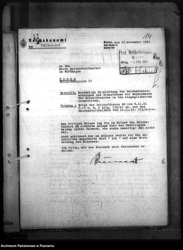 Obraz 19 z jednostki "Erstmalige Herrichtung (Instandsetzung) von Dienstgebäuden, Diensträumen, Reichsmiet- und Reichsdienstwohnungen der Gendarmerie im Einzeldienst a) Erlasse, B) Schriftwechsel"