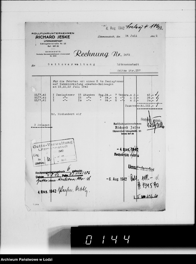 Obraz 16 z jednostki "Diverse I-M.Rechnungen [za dostawy towarów dla Getta]"