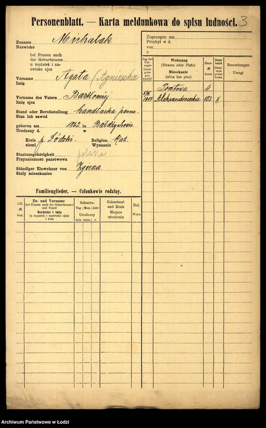 Obraz 5 z jednostki "[Spis ludności Łodzi] Michalak"