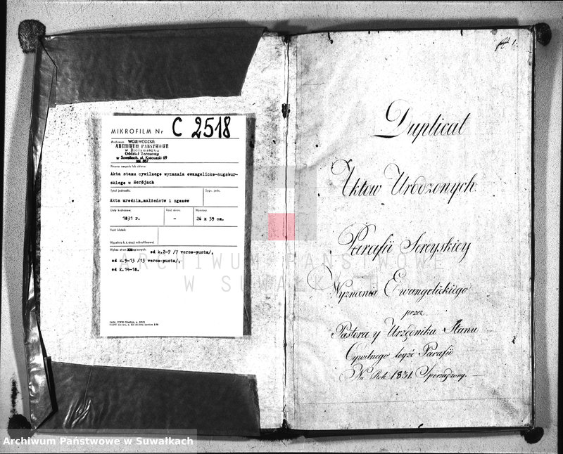 image.from.unit.number "Księga Duplicat Aktów Urodzonych, Zeszłych i Zaślubionych Proboszcza i Urzędnika Stanu Cywilnego Parafii Ewangelickiey Sereyskiey na Rok 1831-szy Sporządzony"