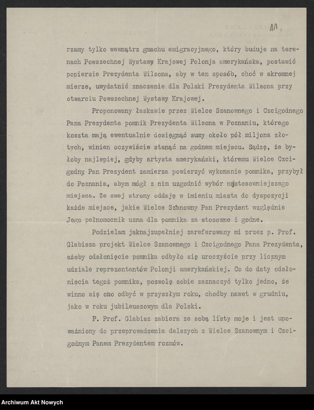 image.from.unit.number "Władze miejskie m. Poznania; Załączniki: a) zaproszenia; b) telegramy C. Ratajskiego (prez. m. Poznania) do E. B. Wilson (żony prez. W. Wilsona) i gen. Pershinga (rękopisy I. Paderewskiego dla C. Ratajskiego); c) telegramy E. B. Wilson, gen. I. Pershing