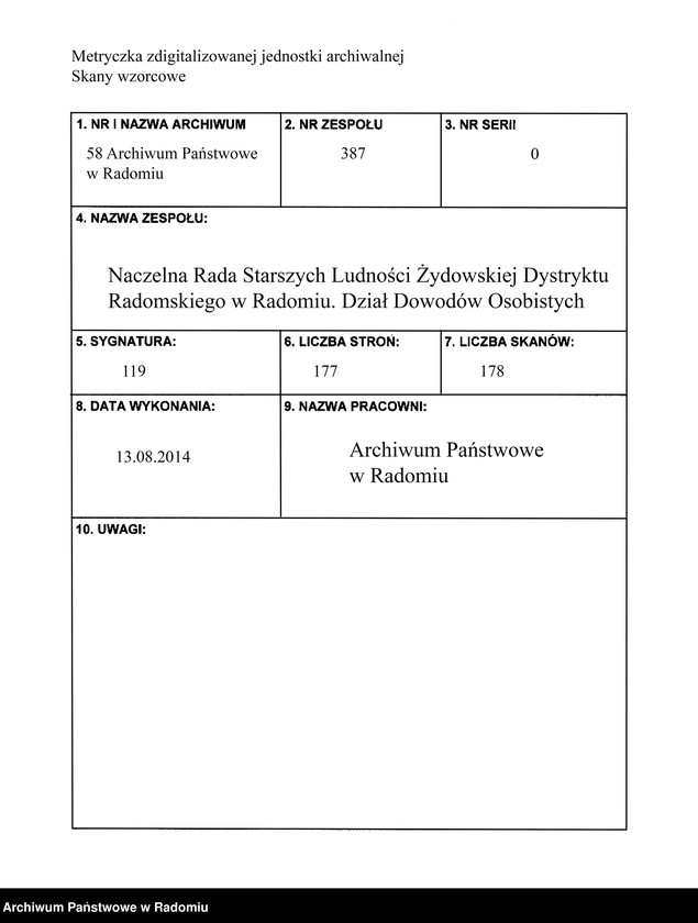 image.from.unit.number "[Wnioski o wydanie dowodów osobistych oraz nie odebrane dowody Szerman Fajwel - Szmajer]"