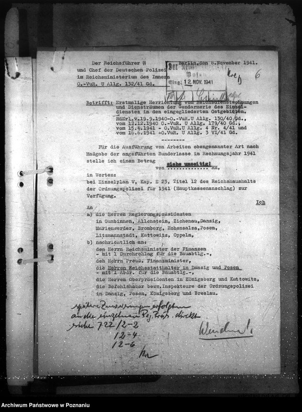 Obraz 11 z jednostki "Erstmalige Herrichtung (Instandsetzung) von Dienstgebäuden, Diensträumen, Reichsmiet- und Reichsdienstwohnungen der Gendarmerie im Einzeldienst a) Erlasse, B) Schriftwechsel"