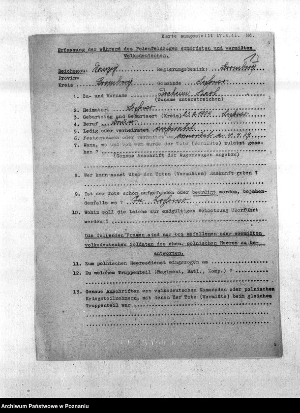 Obraz 17 z jednostki "Amtliche Meldungen Gemeinde Łochowo (Łoskowo). Kreis Bromberg (Bydgoszcz)"